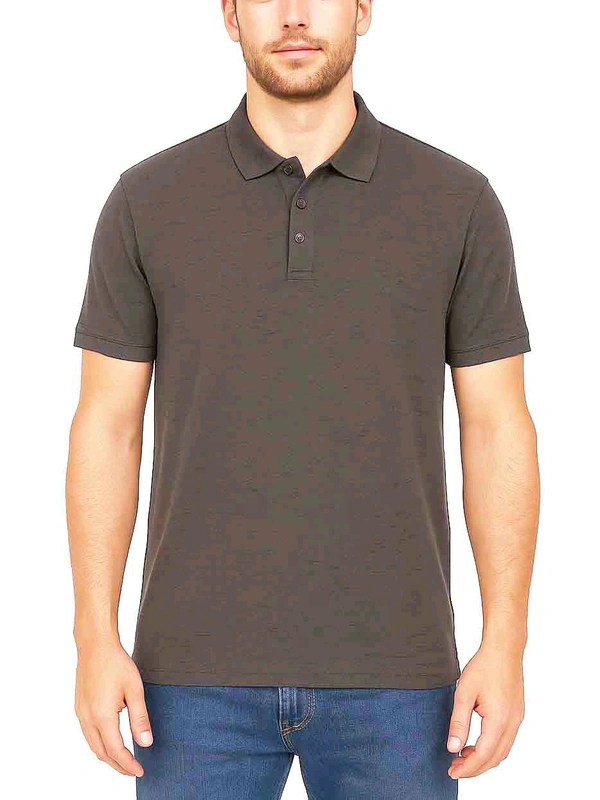 Mens Slub Textured Blue PoloT Shirt 2A3 - Olive, M