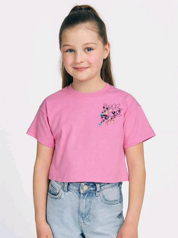 POWERPUFF GIRLS  Girals Printed Crop Top 9B1 - Tickle Me Pink, 4Y, O.300