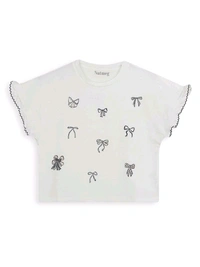 Nutmel  Girals Glitter Printed Crop Top 0A6 - White, 5 /6Y