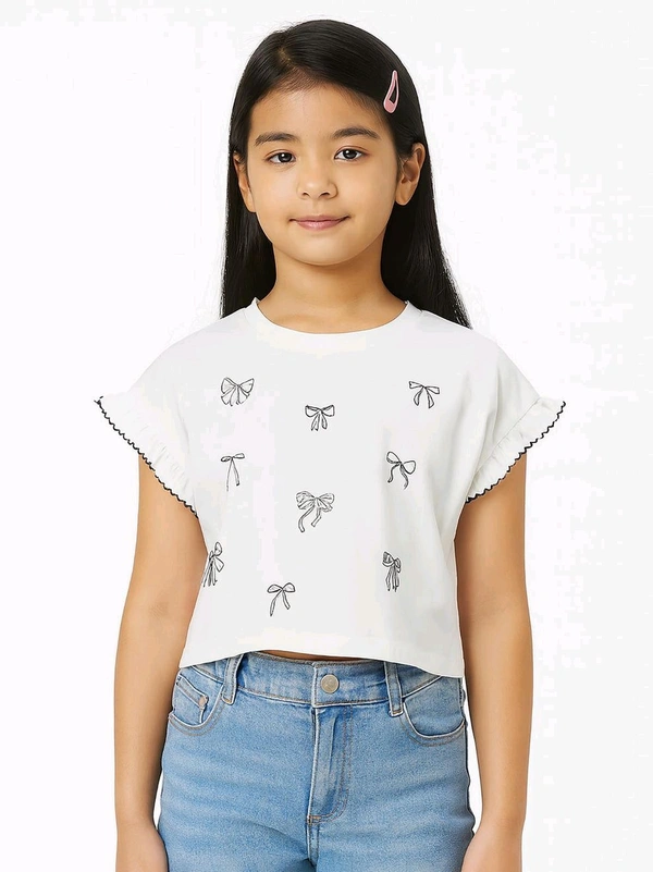 Nutmel  Girals Glitter Printed Crop Top 0A6 - White, 11 /12Y