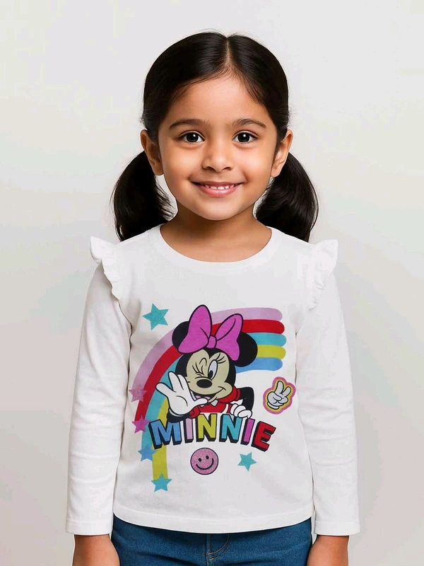 MINNIE MOUSE Girls Long Sleeve T Shirt 6B6 - White, 7Y