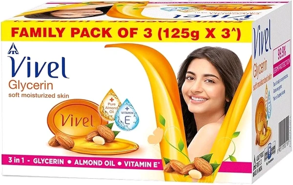 VIVEL GLYCERINE SOFT  BEAUTY SOAP (125g×3 ) 70 Offer Sale - 125g×3