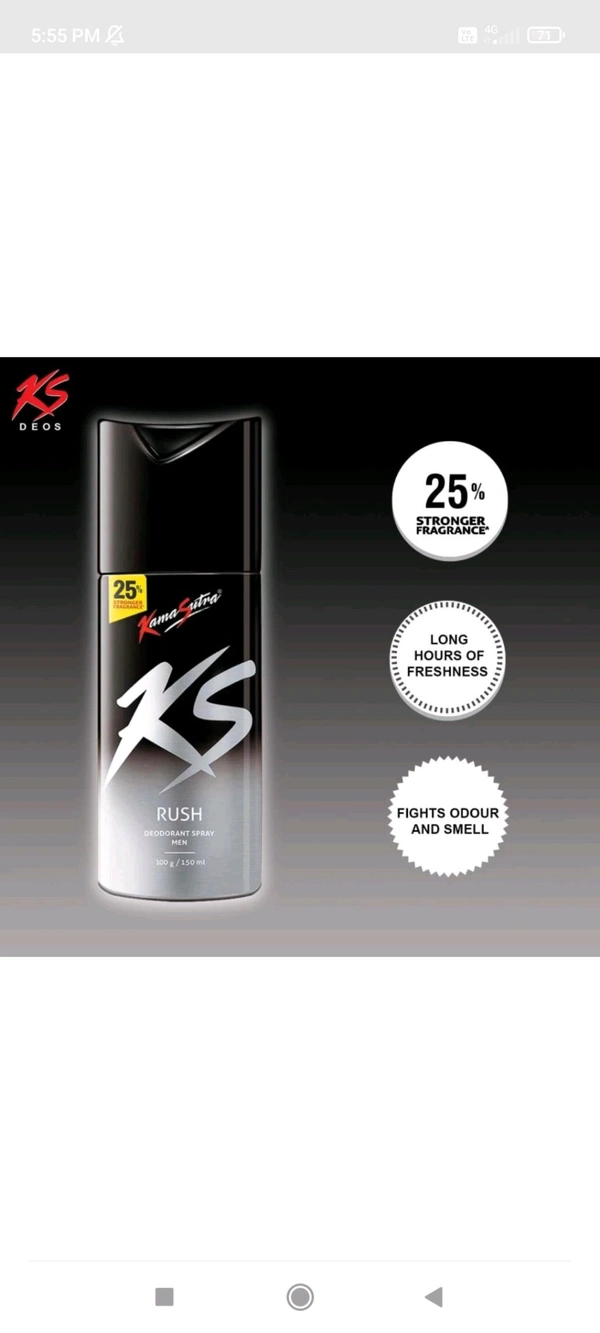 KS RUSH DEODORANT SPRAY (₹10 Off) - 150ml / 100g