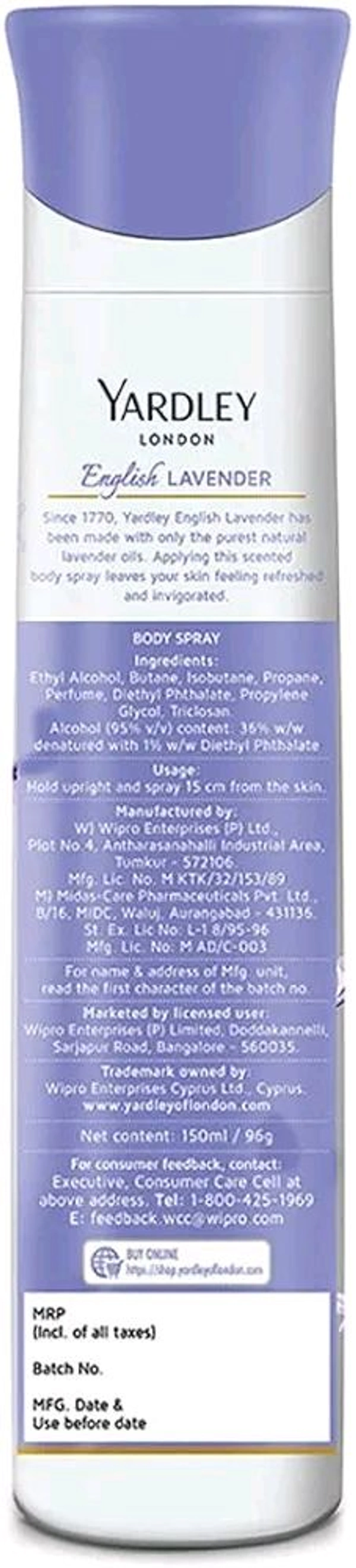 Yardley London English Lavender Refreshing Body Spray (₹70off) - 150ml / 100g