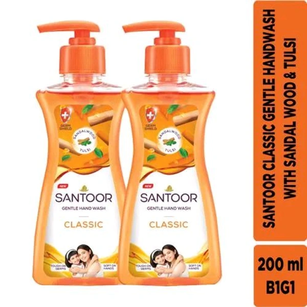 SANTOOR Gentle Hand Wash Classic.. Buy 1 Get 1 Free - 200+200=400ml