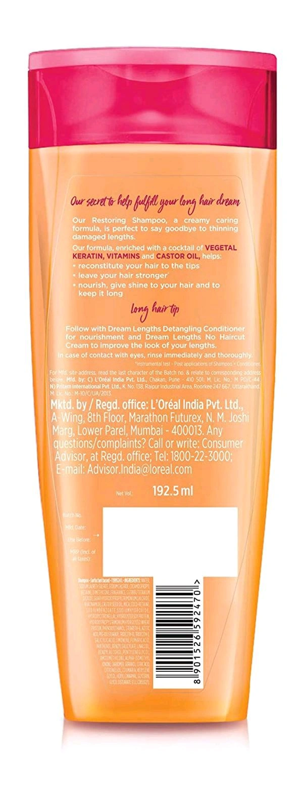 L'OREAL PARIS DREAM LENGTH RESTORING SHAMPOO - 180ml