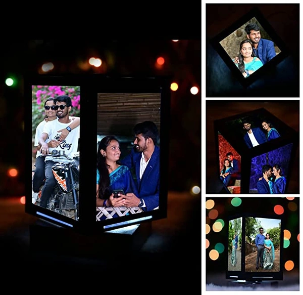 Rotating Cube (Customized Led Table Lamps With 5 Personalized Photo Frames Rotating Cube)