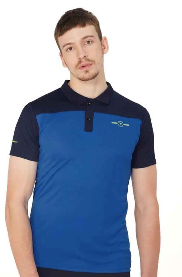 Men Color Block Polo Neck Blue T-Shirt - Xl