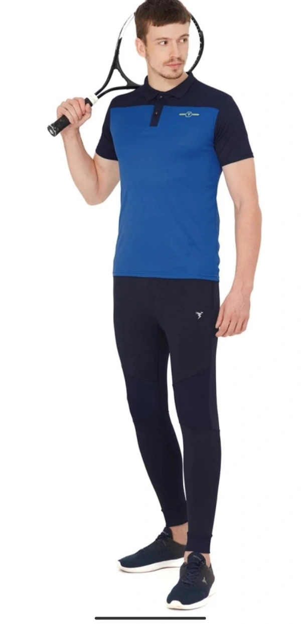 Men Color Block Polo Neck Blue T-Shirt - Xl