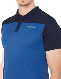 Men Color Block Polo Neck Blue T-Shirt - Xl