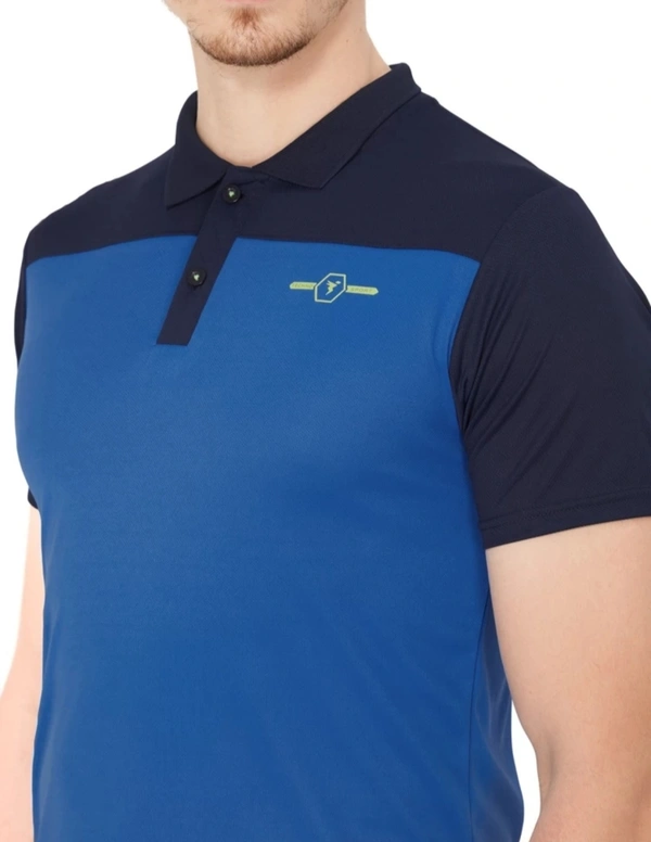 Men Color Block Polo Neck Blue T-Shirt - Xl