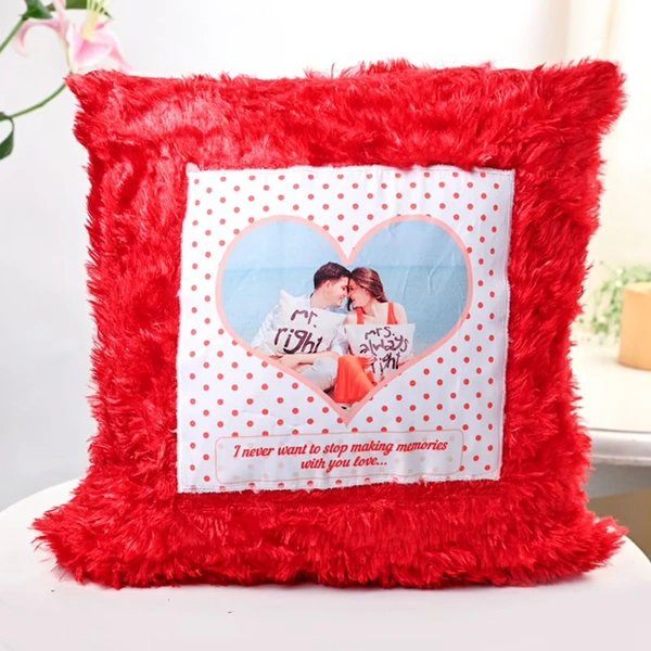 Personalised Square Fur Cushion - Red