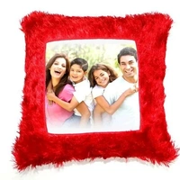 Personalised Square Fur Cushion - Red