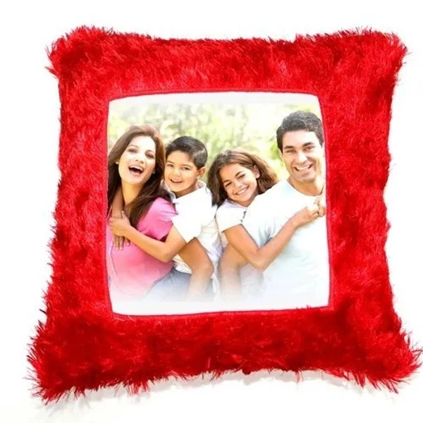 Personalised Square Fur Cushion - Red