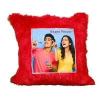 Personalised Square Fur Cushion - Red