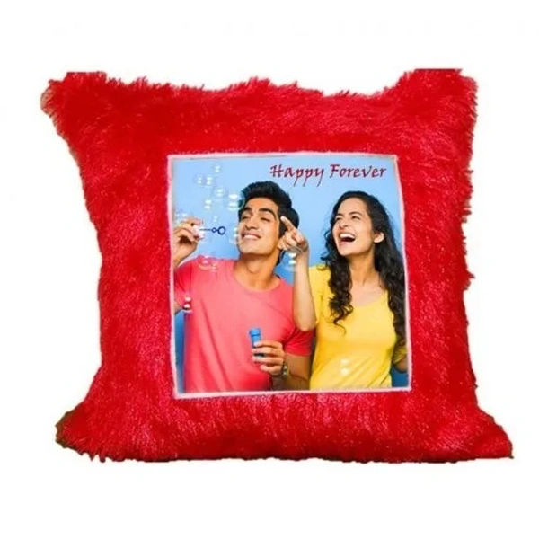Personalised Square Fur Cushion - Red