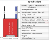10s 36v 20amp Lithium ion BMS 