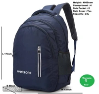 24L Westzone Waterproof Backpack With Rain Cover  - Newy Blue