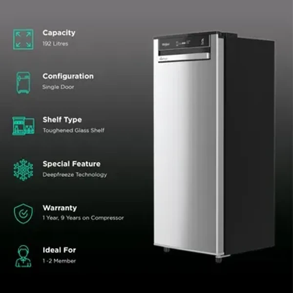 WHIRPOOL Whirlpool VitaMagic Pro 192 Litres 3 Star Direct Cool Single Door Refrigerator with Stabilizer Free Operation (72601, Alpha Steel)