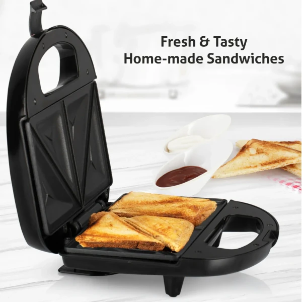 Glen Electric Sandwich Maker with Non-Stick Coating Plates, 750w - Black (3024BSW) - Black