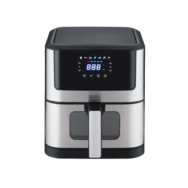 Glen Air Fryer, 6.0 Litre Digital Controls, 7 Pre Set Menu Timer, Temperature Control, 1500W -Black & Silver (3043 DSS) - Black & Silver