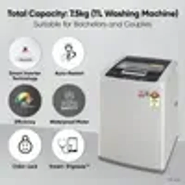 LG 7.5 kg 5 Star Inverter Fully Automatic Top Load Washing Machine (T75SKSF1Z.ASFQEIL, TurboDrum, Middle Free Silver)