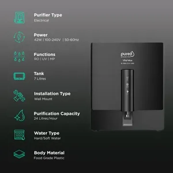 Pureit pureit Vital Max 7L RO + UV + MP Water Purifier with Advanced 7 Stage Purification (Black) - Black