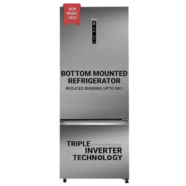 Haier 445 Litres 2 Star Frost Free Double Door Bottom Mount Convertible Refrigerator with Triple Inverter Technology (HRB-4952BIS-P, Inox Steel) - 445