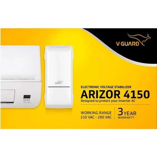 V-GUARD Arizor 4150 12 Amps Voltage Stabilizer For 1.5 Ton Inverter Air Conditioner (150 - 280 V, Smart Voltage Correction, White)