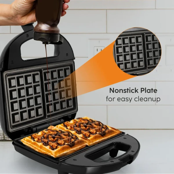 Glen Electric Waffle Maker with Non-Stick Coating Plates, 750W - Black (3024WMBL) - Black