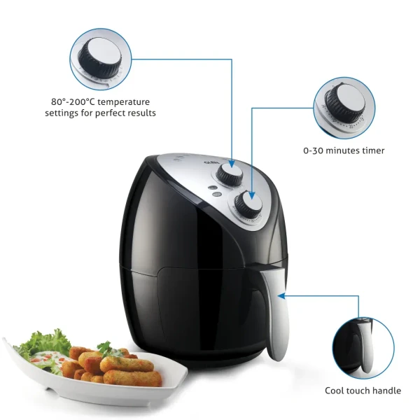 Glen Electric Rapid Air Fryer 2.8 Litres, 1300W, Temperature Control -Black (3041BL) - Black