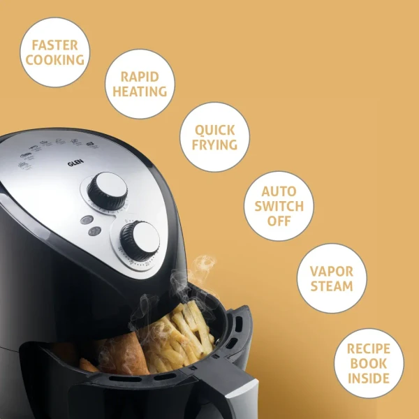 Glen Electric Rapid Air Fryer 2.8 Litres, 1300W, Temperature Control -Black (3041BL) - Black