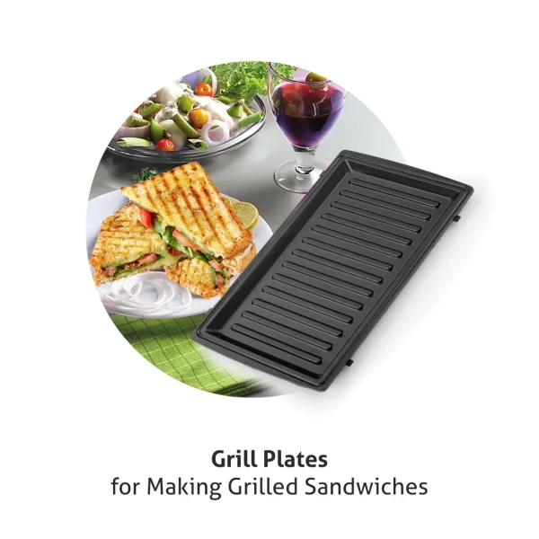 Glen Electric Multi Snack Maker with 3 sets of Sandwich, Grill & Waffle Non-Stick Plates, 750w - Black (3022 MSM) - Black