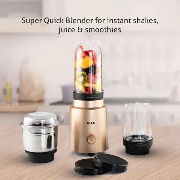 Glen Active-Blender Grinder, 350W, 20000 RPM Mixer, Grinder, Blender, 1 SS Grinder Jar, 2 Jars - Gold (4048 BG CG)