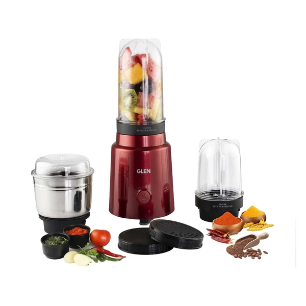 Glen Active-Blender Grinder, 350W, 20000 RPM Mixer, Grinder, Blender, 1 SS Grinder Jar, 2 Jars - RED (4048 BG RED)