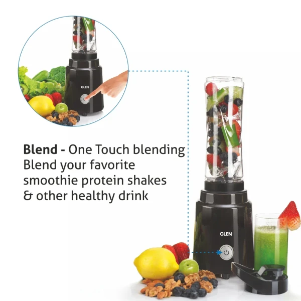 Glen Electric Personal Blender 200W 0.6 Litres BPA free Bottle with carry handle - Black (4047 BL) - Black