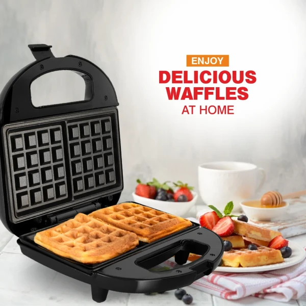 Glen Electric Waffle Maker with Non-Stick Coating Plates, 750W - Black (3024WMBL) - Black