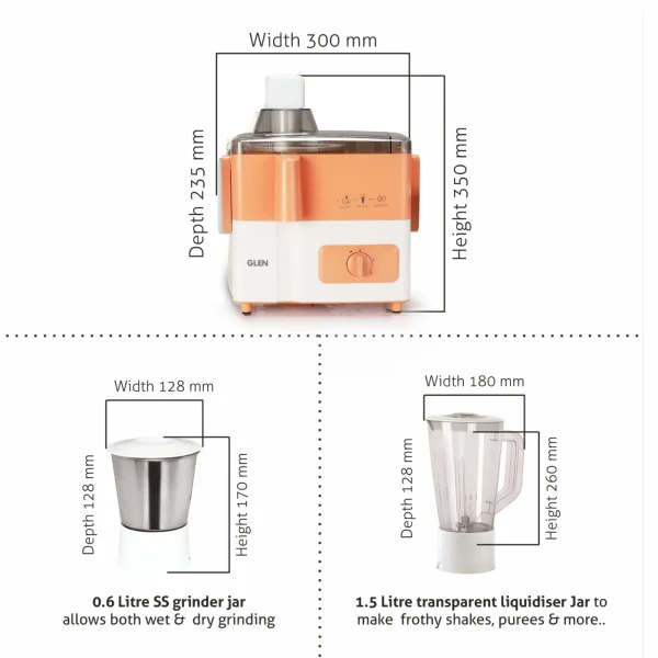 Glen 3-in-1 Juicer Mixer Grinder with 2 Jars 500 watt Power - SA4012JAR2