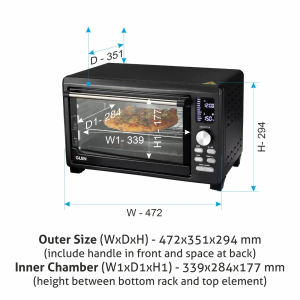 Glen Digital Oven Toaster Griller (OTG) - 23 Litres with Convection, Motorized Rotisserie 1500W - Black (5023DIGI)