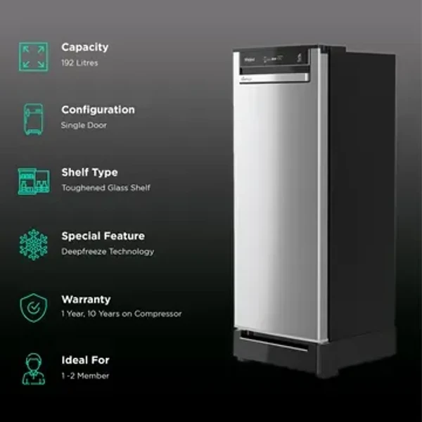 WHIRLPOOL Whirlpool 192 Litres 3 Star Direct Cool Single Door Refrigerator with Stabilizer Free Operation (215 VMPRO ROY, Steel)