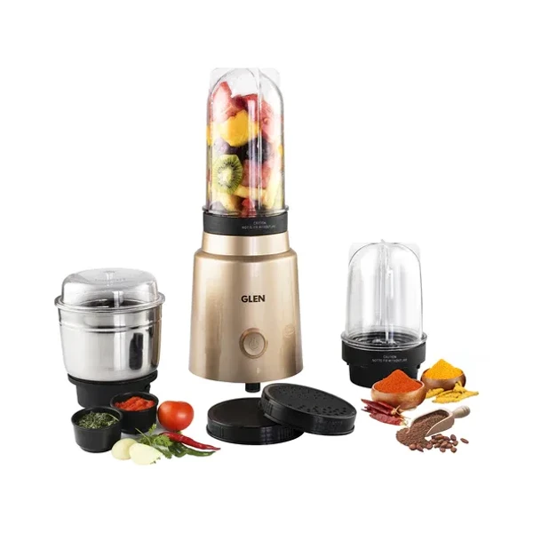 GLEN Active-Blender Grinder, 350W, 20000 RPM Mixer, Grinder, Blender, 1 SS Grinder Jar, 2 Jars - Gold (4048 BG CG)