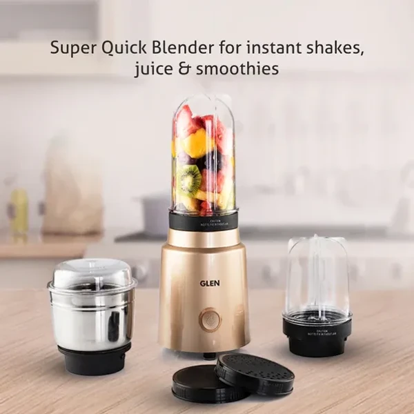 GLEN Active-Blender Grinder, 350W, 20000 RPM Mixer, Grinder, Blender, 1 SS Grinder Jar, 2 Jars - Gold (4048 BG CG)