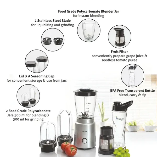 GLEN Active-Blender Multi Fuction, 350W, 20000 RPM Mixer, Grinder, Blender, Juicer, 1 Bottle and 3 Jars (4048 NMF)