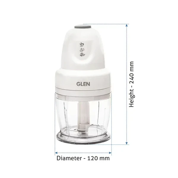 GLEN Electric Vegetable Chopper, Whisking Disc Chops Nuts 0.4 Litres Bowl, 250W - White (4043)