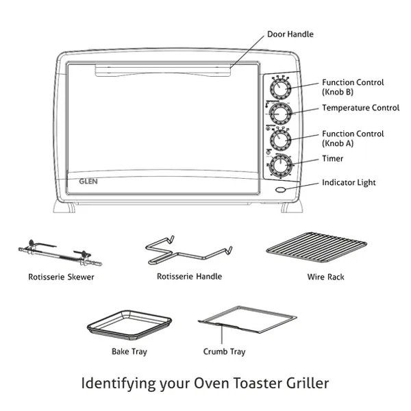 GLEN Glen Oven Toaster Griller (OTG) -48 Litres, Full Back Convection, Motorized Rotisserie, 2000W - Black (5048RC)