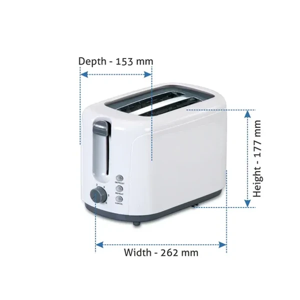 GLEN Electric Auto Pop-up 2 Slice Toaster, 750W, 6 Level Browning Control, Removable Crumb Tray - White (3019)