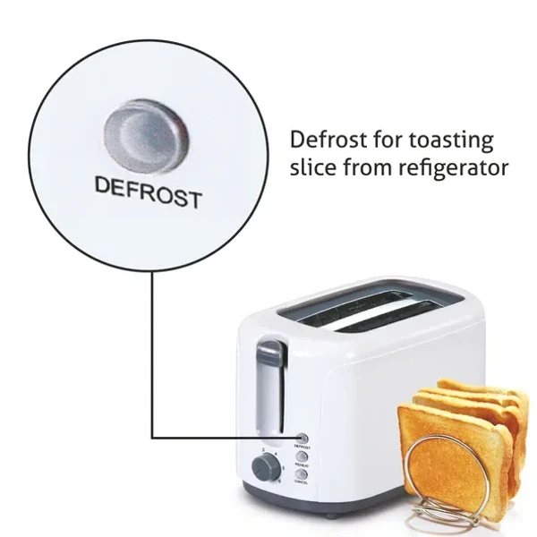 GLEN Electric Auto Pop-up 2 Slice Toaster, 750W, 6 Level Browning Control, Removable Crumb Tray - White (3019)
