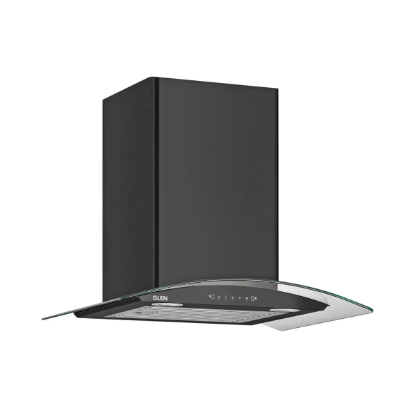 Glen Auto Clean Chimney Curved Glass Baffle Filters with Motion Sensor 60/90cm 1200 m³/h - Black (6063 BL)