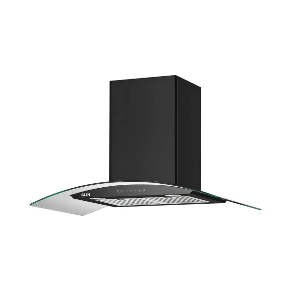 Glen Auto Clean Chimney Curved Glass Baffle Filters with Motion Sensor 60/90cm 1200 m³/h - Black (6063 BL)