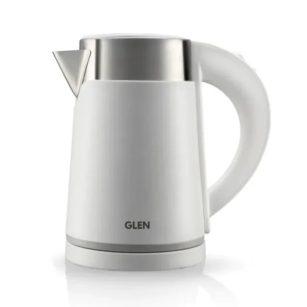 GLEN Electric Kettle 0.8 Litre Plastic Clad Stainless Steel, 360?? Rotation Base, Auto Shutoff, 800 W - White/Red/Black (9004)